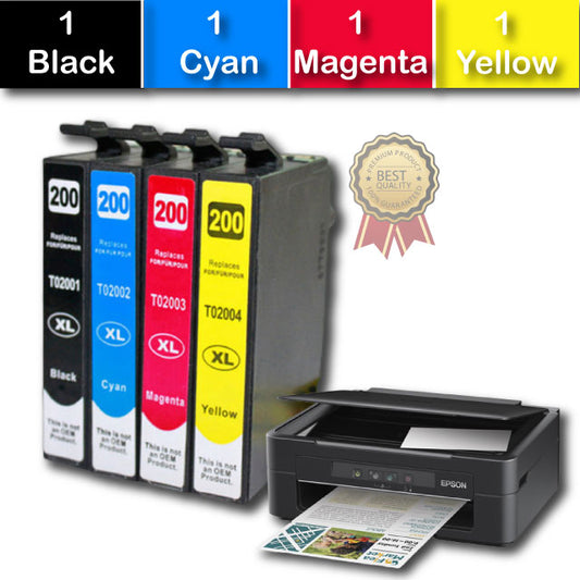 Compatible 4 Pack Epson 200XL Ink Cartridges High Yield [1BK,1C,1M,1Y]