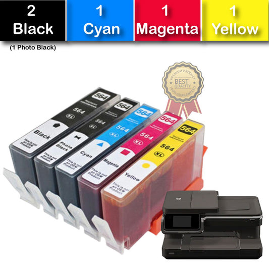 Compatible 5 Pack HP 564XL Ink Cartridges High Yield  [1BK,1PBK,1C,1M,1Y]