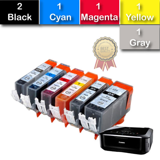 Compatible 7 Pack Canon  PGI525/CLI526 Ink Cartridges High Yield [2BK,1PBK,1C,1M,1Y,1GY]