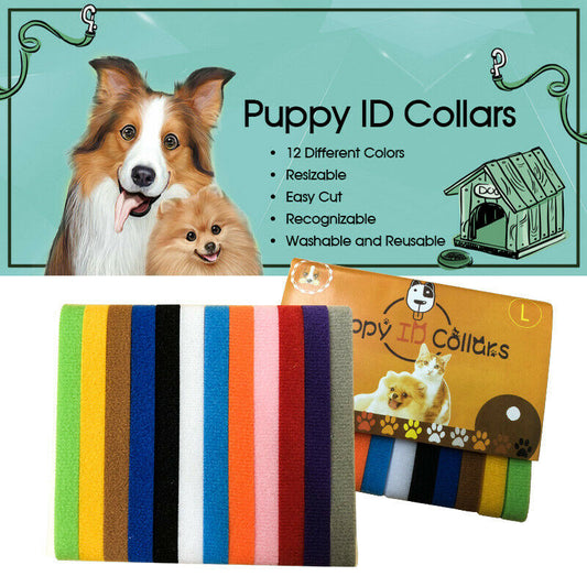 12 Colours Whelping ID Collar Bands Pet Puppy Kitten Identification Collar Tags