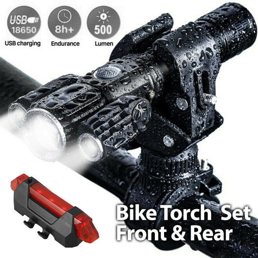 Bike Front & Rear LED Lights Set Mountain Bicycle USB Rechargeable Torch Lamp AU