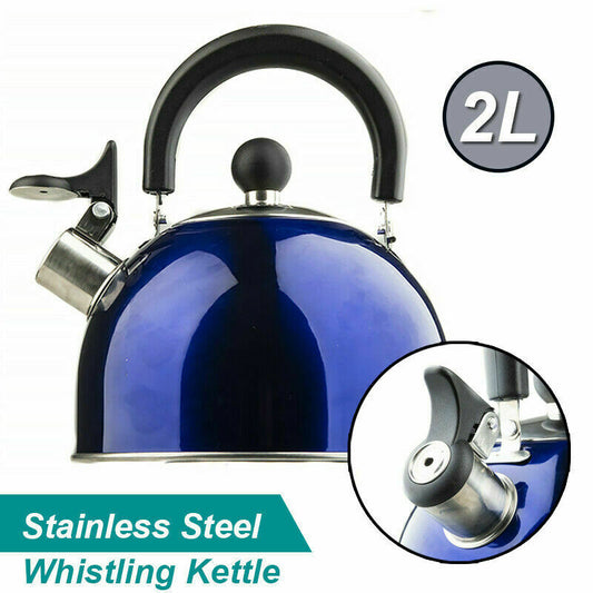 Adventure 2L Portable Camping Kettle Blue Stainless Steel Whistling Kettle NEW