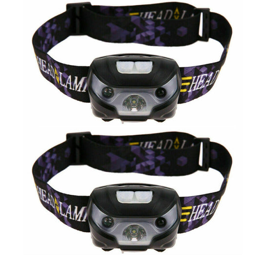 2x Rechargeable LED Head Torch Headlight Lamp CE Camping Induction Headlamp USB
